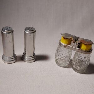 Vintage Salt & Pepper Shakers Glass Flip Top & Metal Shakers